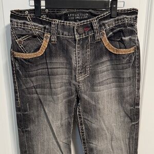 Affliction Black and Tan Straight Men's Jeans